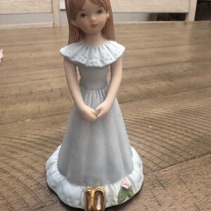 Enesco Growing Up Birthday Girls Figurine Age 10 Brunette Blue Dress Porcelain